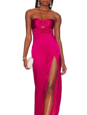 NWT Amanda Uprichard x REVOLVE Destina Silk Maxi Gown | Fuschia Pink | Sz Large